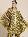 Shae by SASSAFRAS Yellow & Black Geometric Printed V-Neck Gotta Patti Kaftan Kurti...
