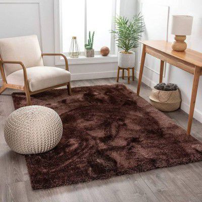 Shag Weaving Brown Polyester Carpet (2 ft, X 6 ft, Rectangle)
