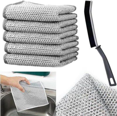 Shahn Pack of 5 Non-Scratch Wire Dishcloth & Gaps Cleaning Brushes, Multipurpose Wire Dishwashing Rags