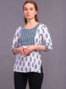 SHAKUDI FASHION  Women Floral Print Viscose Rayon Straight Kurta  (White, Blue)...