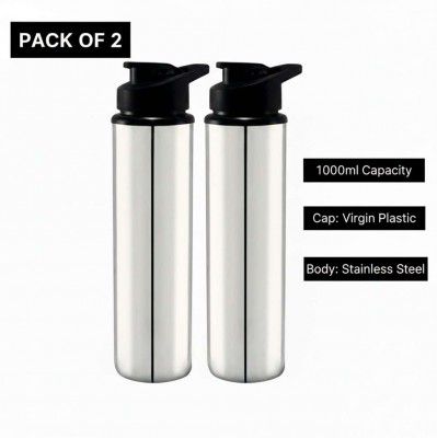 SHALIMAR STEEL Pack of 2 STEEL WATER BOTTLE 1 LITRE