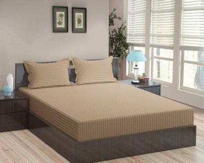 SHALRA Polycotton Double Fitted 144 TC Striped Bedsheet 