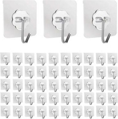 Shalvi Adhesive Hooks for Wall, Sticky Wall Hook for Hangers,Bathroom hangings Hook 50  (Pack of 50)