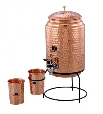 Shankar and Sons Jointless Pure Copper Water Dispenser Matka Vessels Pot 5 Liter, 5000 ML