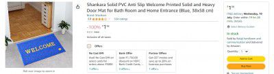 Shankara Solid PVC Anti Slip Welcome Printed Solid and Heavy Door Mat for Bath Room and Home Entrance (Blue, 38x58 cm)