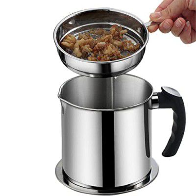 SHANTI SHOPPING Oil Strainer Pot Grease Can - Stainless Steel Cooking Grease Container