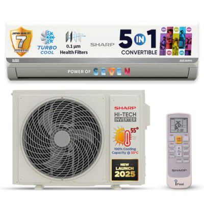 SHARP 1.5 Ton 3 Star 5-in-1 Convertible, Turbo Cool Technology, Inverter Split AC, AH-SI18V3B-GC