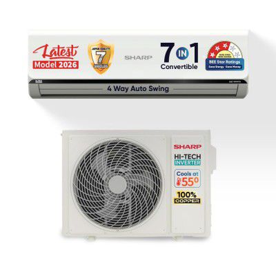 [2026 Model] Sharp 2 Ton 3 star, New Star Rated, Split AC (7 in1 Convertible, Turbo cool, Dust filter) - AH-SI24V3B-SCN, White