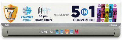 Sharp 2025 Model 5 in 1 Convertible 1.5 Ton 5 Star Split Inverter 7 Stage Health Filters,Turbo Cool Technology,AntiCorrosive Gold Fin AC - White  (AH-SI18V5B-GC, Copper Condenser)
