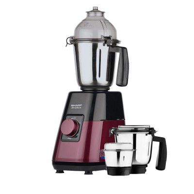 SHARP Mixer Grinder 750W Powerful Copper Motor I 3 speed + Pulse I 3-Jar I Auto cut-off I JAPAN Quality I EM-G71N-M I Maroon
