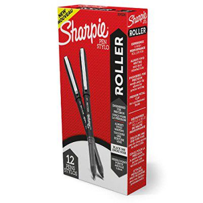 SHARPIE Black Roller Ball Pen |Smudge Proof Ideal for Regular Office Usage |Stationery Items | Needle Point (0.5mm) |Pack of 12