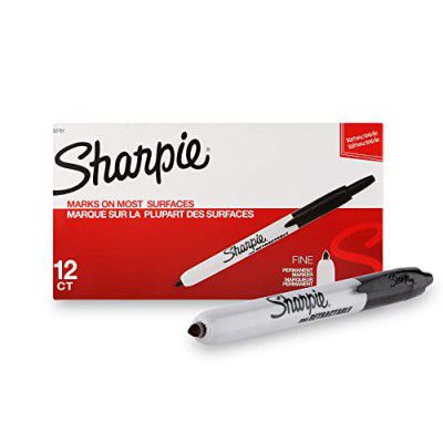 SHARPIE Retractable Black Permanent Marker with fine tip for Precise Writing | Pack of 12
