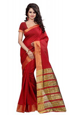 Shasmi Womens Silk Blend Jacquard Woven Saree (RAMIYA RED