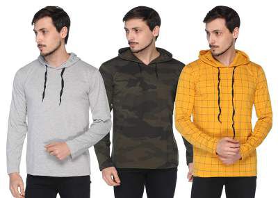 SHAUN Men's Cotton T-Shirt with Hood (Pack of 3)
