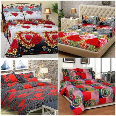 shd 120 TC Cotton Double Printed Bedsheet  (Pack of 4, Multicolor)