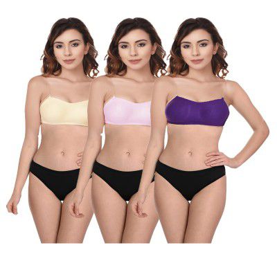 She wears Wirefree Combo Tube Lingrie Set with Detachable Transparent Straps for Women/Girls.