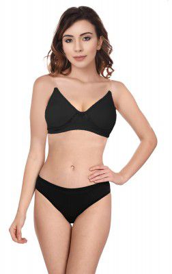 She wears Wirefree Non-Padded T-Shirt Bra Panty Set with Detachable Transparent Straps for Women/Girls.