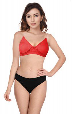 She wears Wirefree Non-Padded T-Shirt Bra Panty Set with Detachable Transparent Straps for Women/Girls.