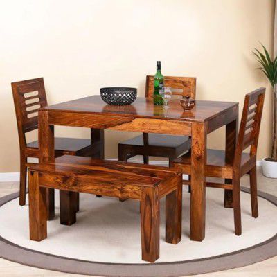 MAMTA DECORATION Sheesham Wood 4 Seater Dining Table Set with 3 Chairs and 1 Bench