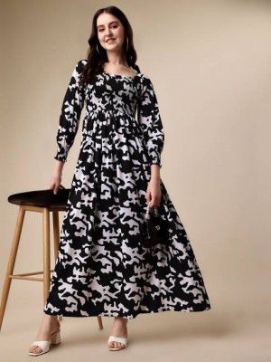 Sheetal Associates Women Fit and Flare Black, White Dress