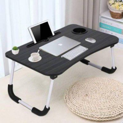 ShelfKing Wooden Multipurpose Foldable Laptop Table With Cup & Tab Holder Wood Portable Laptop Table  (Finish Color - Black, Pre Assembled)