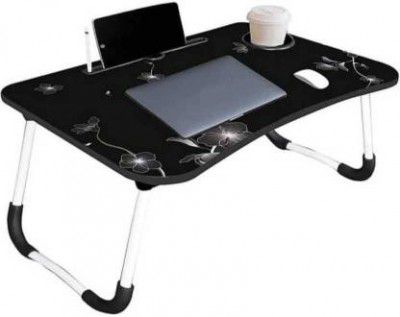 ShelfKing Wooden Multipurpose Foldable Laptop Table With Cup & Tab Holder Wood Portable Laptop Table  (Finish Color - Black Flower, Pre Assembled)