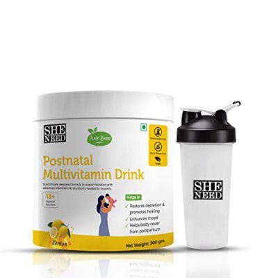 SheNeed Plant Based Postnatal Multivitamin Drink With Fenugreek Extract, Fennel, Folic Acid, and Calcium for Hormonal Balance, Lactation Support & Postpartum Recovery for Women- 300gm