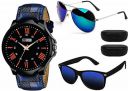 Sheomy Jet Black Strap Analogue Free Size Watches and Aviator Sunglasses Combo for Men and Women (Zed Full Black) - Set of 3...