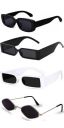 Sheomy MC stan Shades Unisex Set of 4 MC stan goggles rectangular Non-Polarized Sunglasses MC stan shades Retro Vintage Narrow White Black Goggle Glasses (Medium)...
