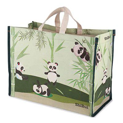 SHIBUI Big Heavy Duty Large Eco Waterproof Cotton Canvas Cloth Grocery Shopping Bag for Men Ladies Vegetable Milk Fruits with Hand Carry Handle Lunch Box Jhola Tote Bags (Panda) (3)