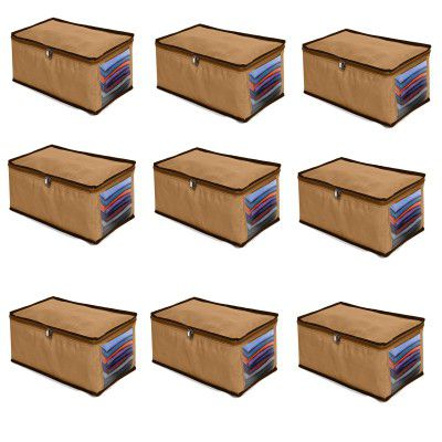 Shibui Foldable Closet Shirt Organizer for wardrobe, Shirt Cover | Shirt Organiser | Clothing Storage Box with Clear Window,Non Woven Febric. (Pack of 9, Beige)