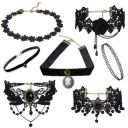 Shining Diva Fashion Jewellery Girls/Womens Black Fabric Lace Chokers Stylish Necklace Combo Set of 7 Pieces (cmb271)...