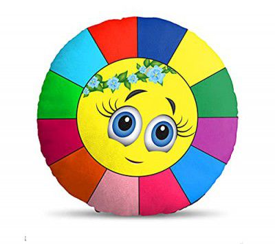 Ship Smart Round Shape Velvet Fabric Printed Soft Toy/Smiley/Emoji/Plush/Filled/Emoticons/Icons/Cool Cushions/Pillow, 14x14-inches (Multicolor) Design 14