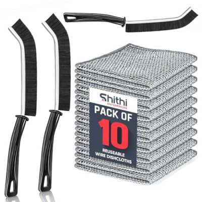 SHITHI 13-Piece Cleaning Combo – 10 Reusable Stainless Steel Wire Dishcloths