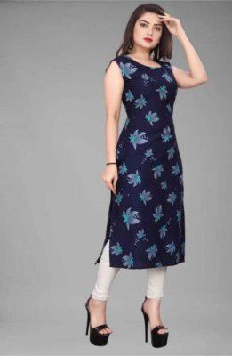 Shiv Enterprise  Women Printed Crepe Straight Kurta  (Blue, Light Green)