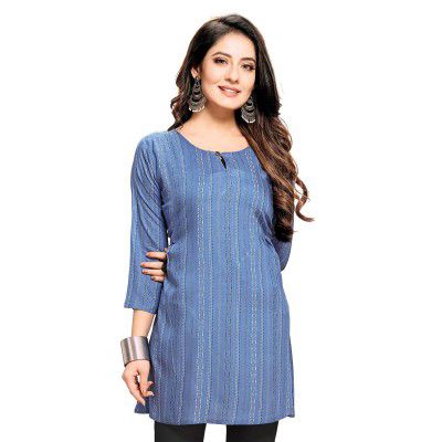 Shiv Textiles Rayon Fabric Printed Round Neck Short Kurtis for Women Top Dresses Kurti for Ladies & Girls Kurtis