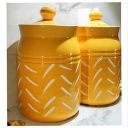 SHIVOW Ceramic Storage Jars 500 Grams Each, Set of 2 Jars for Dining Table, Salt Containers, Sugar Storage (Musterd jar)...
