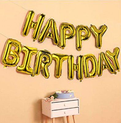 SHN (16 Inch) Happy Birthday Letter Foil Balloon Birthday Party Supplies , Happy Birthday Balloons for Party Decoration - Gold Golden