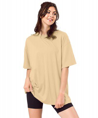 SHODOX®Women's Cotton Blend Oversized Drop Shoulder Solid T-Shirt
