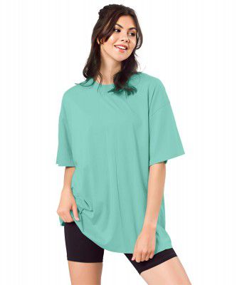SHODOX®Women's Cotton Blend Oversized Drop Shoulder Solid T-Shirt(Pack of 1)