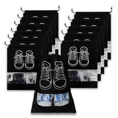 Shoe Bag for Travel & Storage|Water-Resistant Shoe Organizer (Black, Pack of - 12)