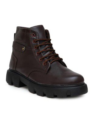 SHOECUBE Brown Casual Lace-ups Boots for Women Motorcycle