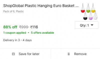 Shopsy Loot : ShopGlobal Plastic Hanging Euro Basket Planters with Hanging Chain Pack of 5 Pieces 