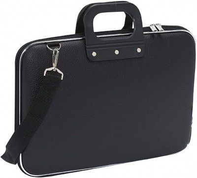 ShopHere Unisex Soft Shell Durable PU Leather Durable Laptop Messenger Briefcase Carrying Case with Shoulder Strap for 15.6 in Laptops and Notebooks (Black)