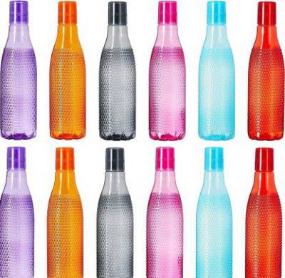 Shopmart Checkered Pattern Unbreakable Plastic Water Bottle Set (Set of 12) 1000 ml Bottle&nbsp;&nbsp;(Pack of 12, Multicolor, Pink, Red, Orange, Plastic, PET)