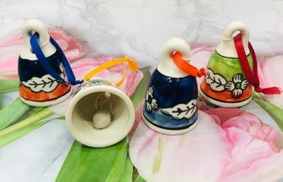 ShopMeFast Handpainted Ceramic Bell for Wall Door Hanging with Resonating Sound (Size: 3 Inches, Multicolor, Set of 4)
