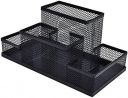 SHOPOWARE 4 Compartment Metal Mesh Desktop Organizer Pen and Pencil Stationery Storage Holder for Home, Study, Stationery and Office Accessories...