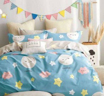 Shopperstop 122 TC Polycotton Double Geometric Flat Bedsheet  (Pack of 1, Sky Blue)