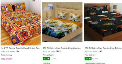 shopsy: [Double King Size] Bedsheets Starts at Rs 94