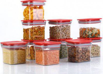Shoptool Plastic Tea Coffee & Sugar Container - 600 ml  (Red)